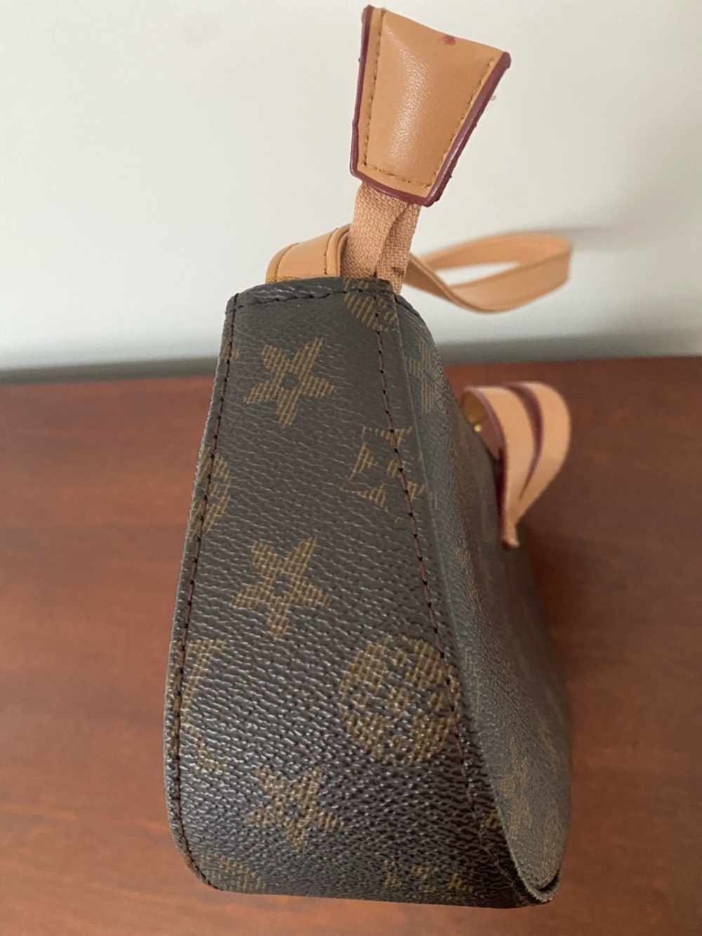 Designer-Inspired Monogram Mini Shoulder Bag in Brown and Tan - Picture 13 of 16
